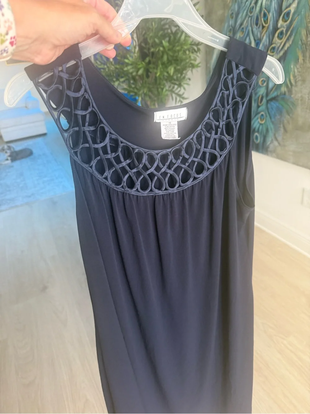 Enfocus Studio Navy Sleeveless Midi Dress with Braided Yoke Detail
